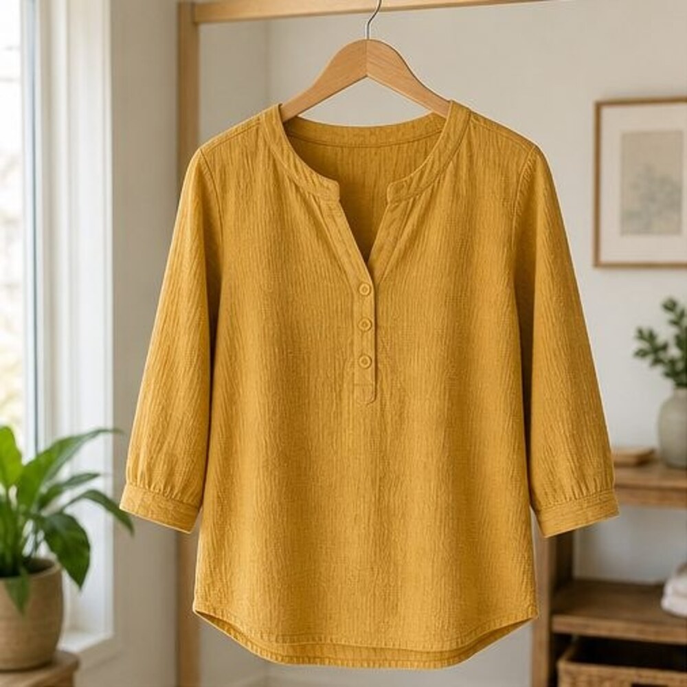 Mustard Henley Notch Neck Blouse